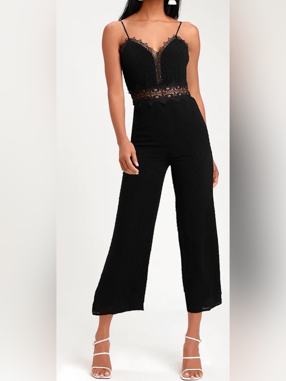 Black Swiss Dot Lace Wide Leg Jumpsuit